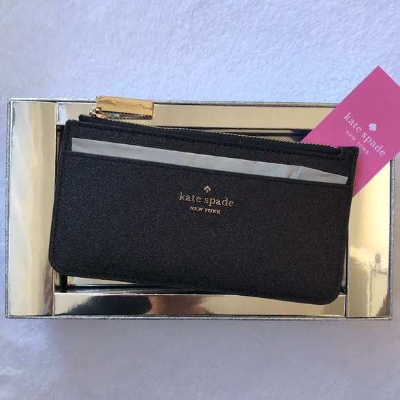 kate spade Handbags - Kate Spade Shimmy Glitter Boxed Slim Card Holder Black Wallet